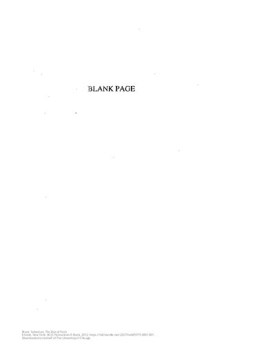 The Ship of Fools By Sebastian Brant Translated into rhyming couplets with introduction and commentary by Edwin H. Zeydel