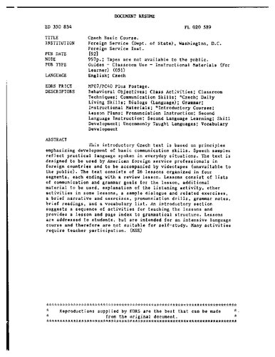 Czech basic course manual