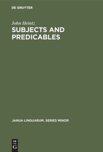 Subjects and Predicables: A Study in Subject-Predicate Asymmetry