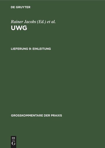 UWG: Lieferung 9 Einleitung
