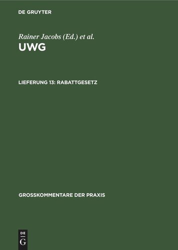 UWG: Lieferung 13 Rabattgesetz