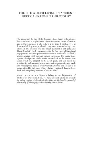 The Life Worth Living in Ancient Greek and Roman Philosophy