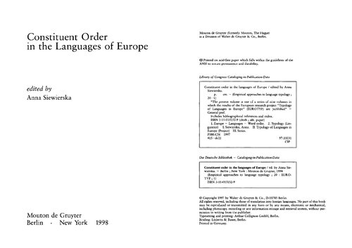 Constituent Order in the Languages of Europe