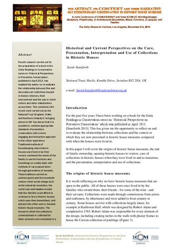 The artifact, its context, and their narrative: Multidisciplinary conservation in historic house museums