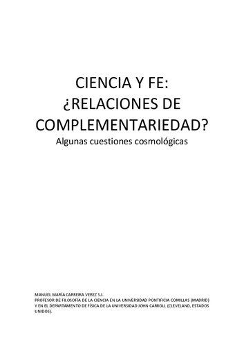 Carreira Manuel - Ciencia Y Fe - Relaciones De Complementariedad