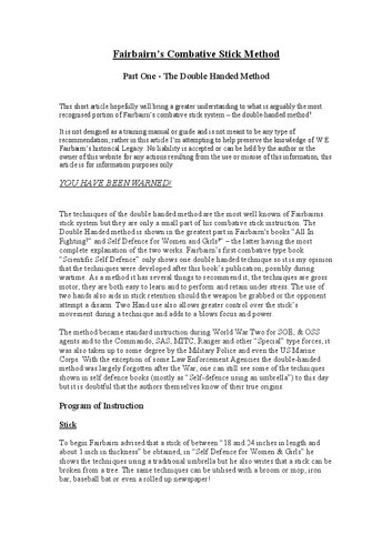 Fairbairn’s Combative Stick Method