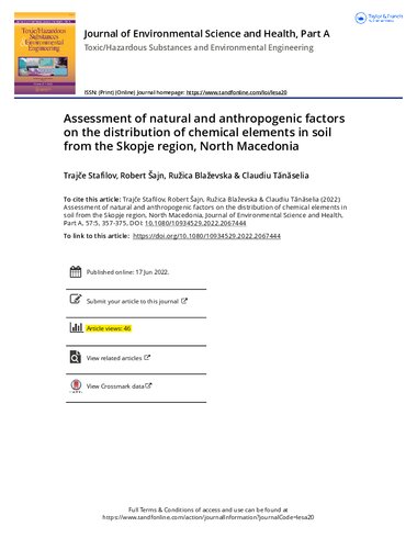Assessment of natural and anthropogenic factors on the distribution of chemical elements in soil from the Skopje region, Macedonia / Zagaduvanje Skopje