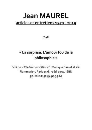 Écrits pour Vladimir Jankélévitch