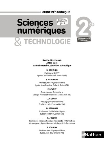Sciences numériques & technologie 2de, enseignement commun: guide pédagogique