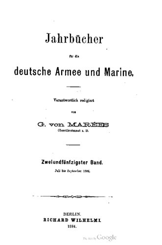 Jahrbücher für die Deutsche Armee und Marine / Juli bis September 1884