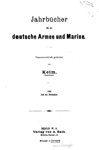 Jahrbücher für die Deutsche Armee und Marine / Juli bis Dezember 1904