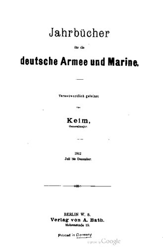 Jahrbücher für die Deutsche Armee und Marine / Juli bis Dezember 1912