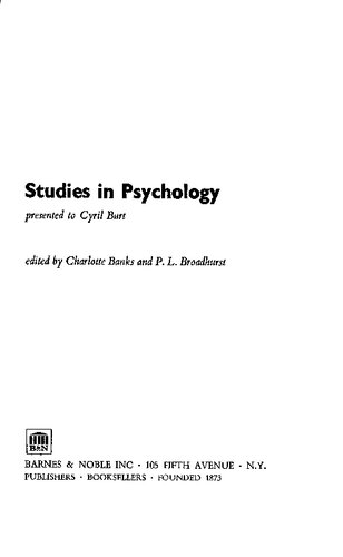 Studies in Psychology: presented to Cyril Burt