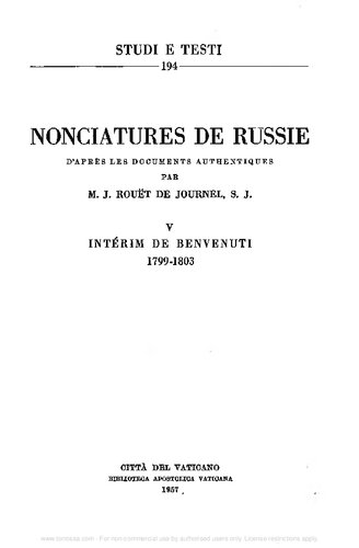 Nonciatures de Russie (rist. anast.). Intérim de Benvenuti (1799-1803)