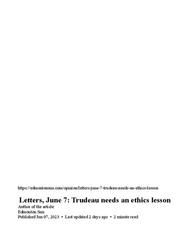 Letters, June 7: Trudeau needs an ethics lesson