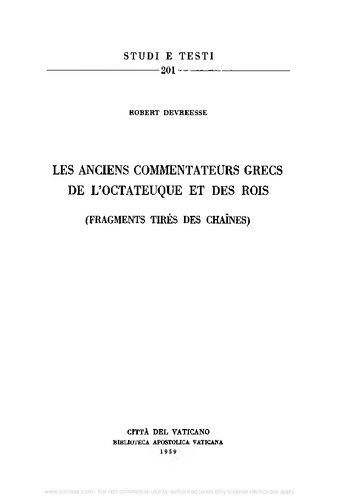 Les anciens commentateurs grecs de l'octateuque et des rois