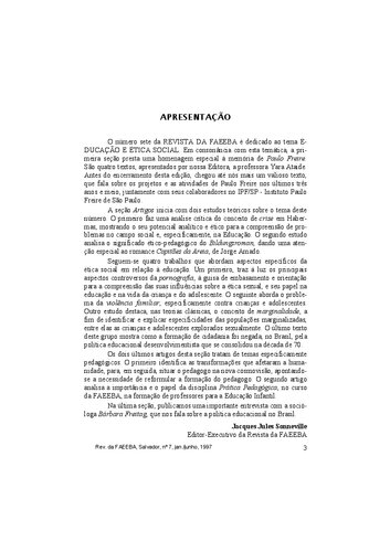 Revista da FAEEBA, Salvador, nº 7, jan./junho ( com artigos do paulo freire