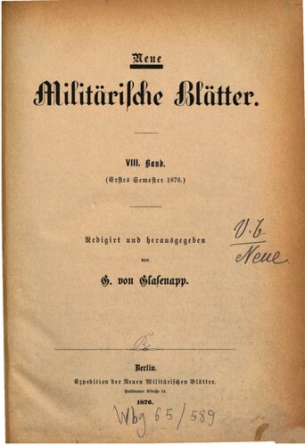 Neue Militärische Blätter / Erstes Semester 1876