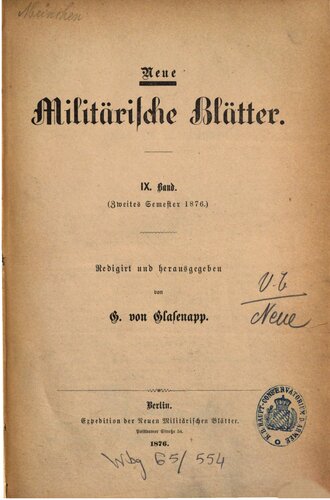 Neue Militärische Blätter / Zweites Semester 1877