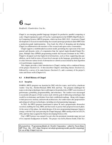 Chapel (Excerpted from Programming Models for Parallel Computation)