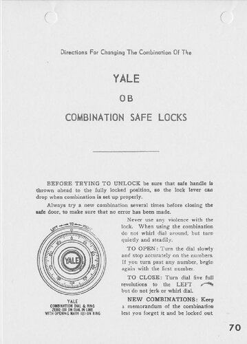Yale OB Combination Safe Locks Combination Change Insctructions
