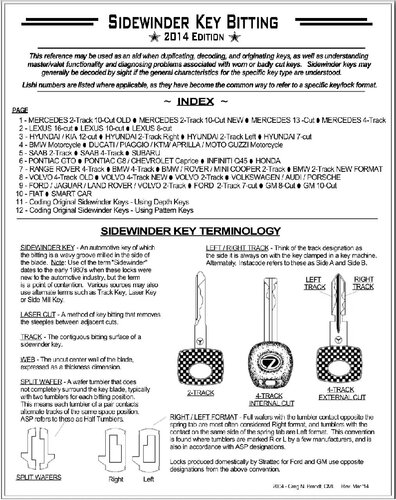 Sidewinder Key Bitting Reference Guide