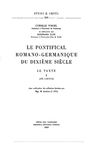 Le pontifical romano-germanique du dixième siècle
