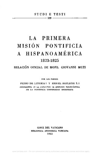 La primera misión pontificia a Hispanoamérica 1823-1825. Relación oficial de mons. Giovanni Muzi