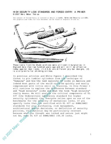 High Security Lock Standards and Forced Entry: A Primer