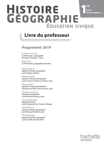Histoire-Géographie-EMC 1re séries technologiques - Livre du professeur - Éd. 2019