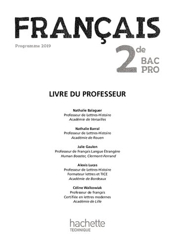 Français 2de Bac Pro - Livre du professeur - éd. 2019