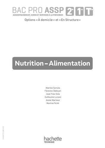 Nutrition-Alimentation 2de, 1re, Tle Bac Pro ASSP - Livre du Professeur - Éd. 2018