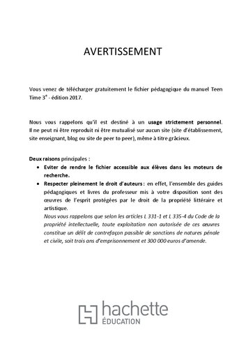 Teen Time anglais cycle 4 / 3e - Fichier pédagogique - éd. 2017