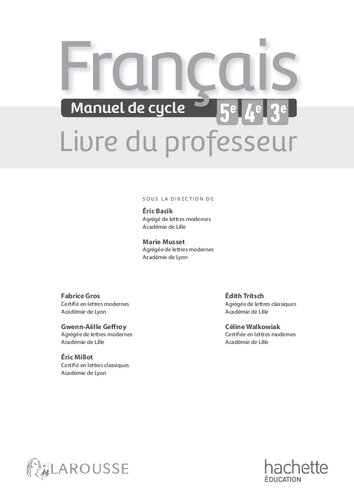 Français 5e - 4e - 3e (cycle 4) - Livre professeur