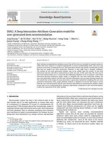 DIAG: A Deep Interaction-Attribute-Generation model for user-generated item recommendation