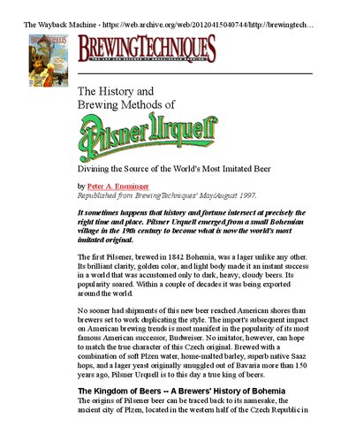 The History and Brewing Methods of Pilsner Urquell