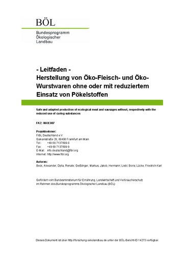 Herstellung von Öko-Fleisch Und Öko-Wurstwaren  ohne oder mit reduziertem Einsatz von Pökelstoffen