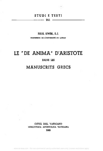 Le De anima d'Aristote dans les manuscrits grecs
