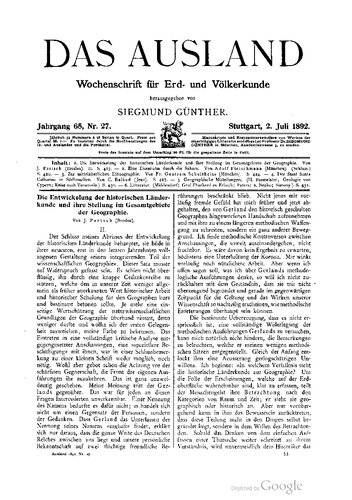 Das Ausland. Überschau der neuesten Forschungen auf dem Gebiete der Natur-, Erd- und Völkerkunde