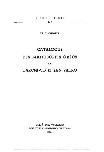 Catalogue des manuscrits grecs de l'Archivio di San Pietro