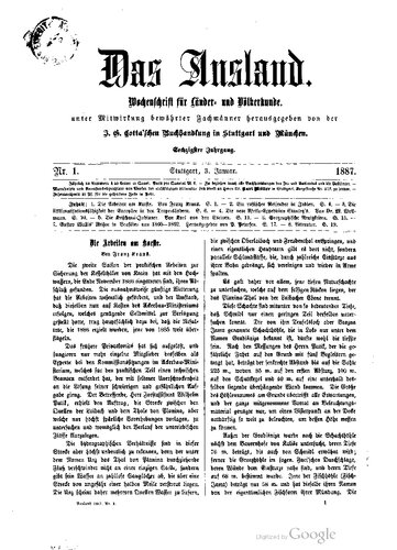 Das Ausland. Überschau der neuesten Forschungen auf dem Gebiete der Natur-, Erd- und Völkerkunde