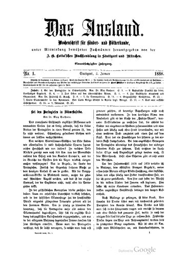 Das Ausland. Überschau der neuesten Forschungen auf dem Gebiete der Natur-, Erd- und Völkerkunde