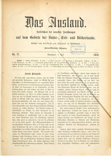 Das Ausland. Überschau der neuesten Forschungen auf dem Gebiete der Natur-, Erd- und Völkerkunde