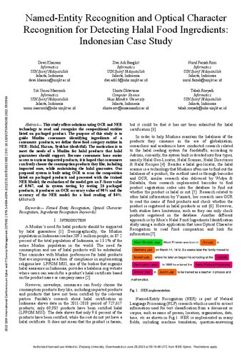 Named-Entity Recognition and Optical Character Recognition for Detecting Halal Food Ingredients: Indonesian Case Study