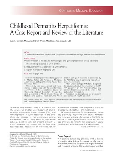 Childhood dermatitis herpetiformis: a case report and review of the literature
