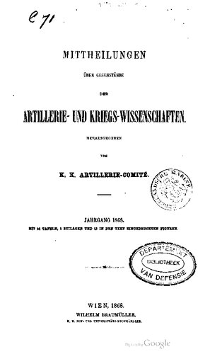 Mitteilungen über Gegenstände der Artillerie- und Kriegs-Wissenschaften