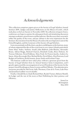 From House of Lords to Supreme Court: Judges, Jurists and the Process of Judging