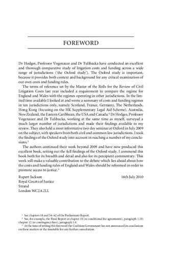 The Costs and Funding of Civil Litigation: A Comparative Perspective