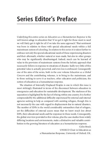 Education and Internally Displaced Persons: Education as Humanitarian Response