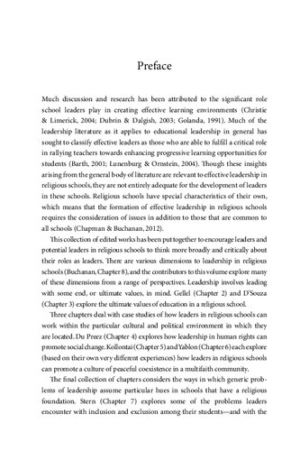 Leadership and Religious Schools: International Perspectives and Challenges